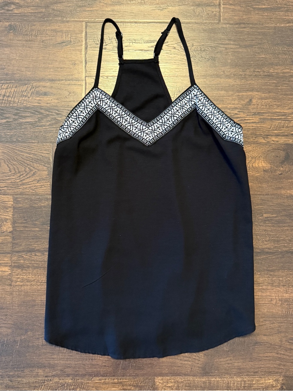 Embroidered High Neck Tank Top M Black White Halter Cami Sleeveless Blouse